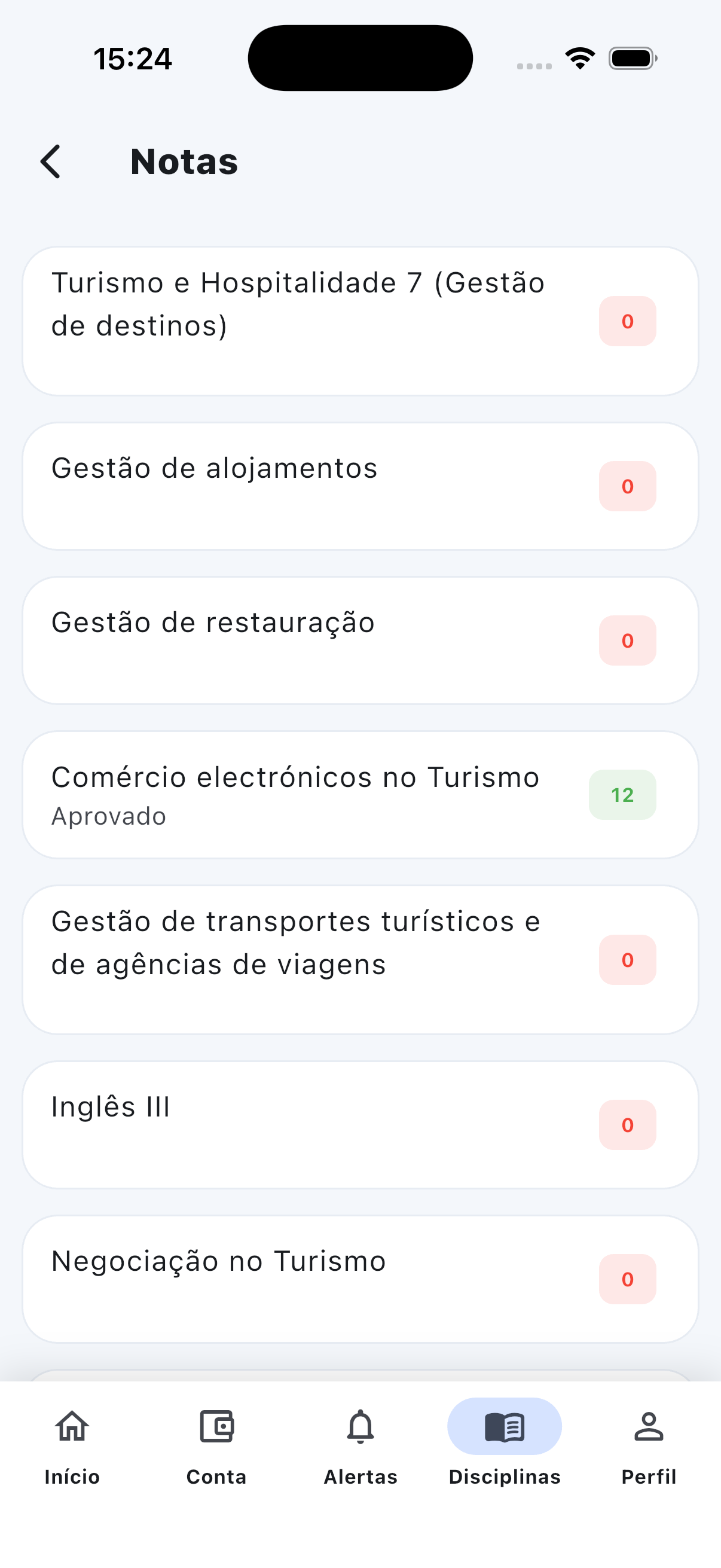 Ecrã de resultado/pauta da aplicação móvel SIGA